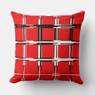 Red Black and White Geometric Abstract Cushion