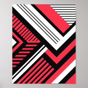 Red, Black, and White Geometric Line Pattern Poster