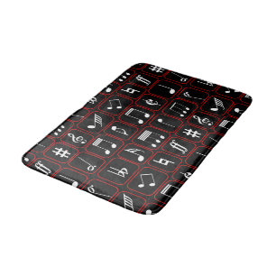 Red Black and White Geometric Music Notes Bath Mat
