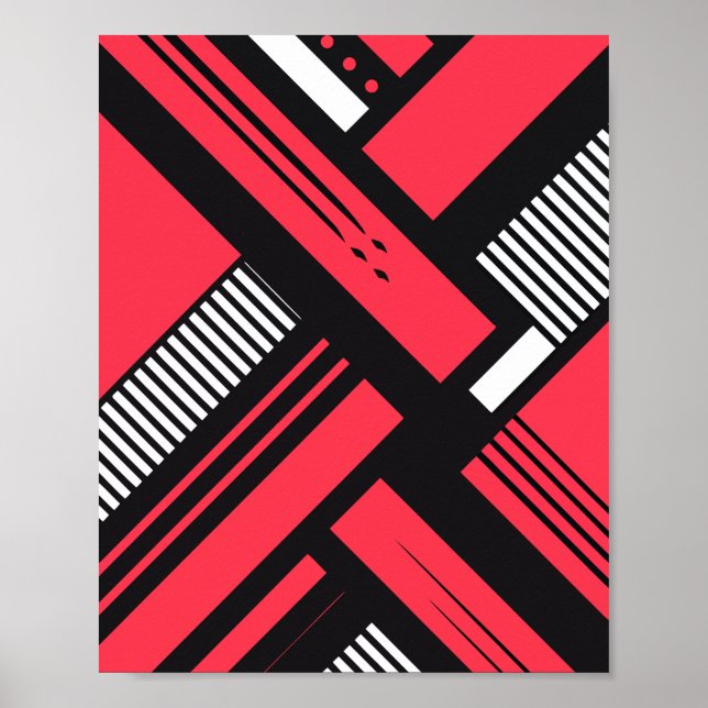 Red, Black and white Geometric Pattern Poster (Front)