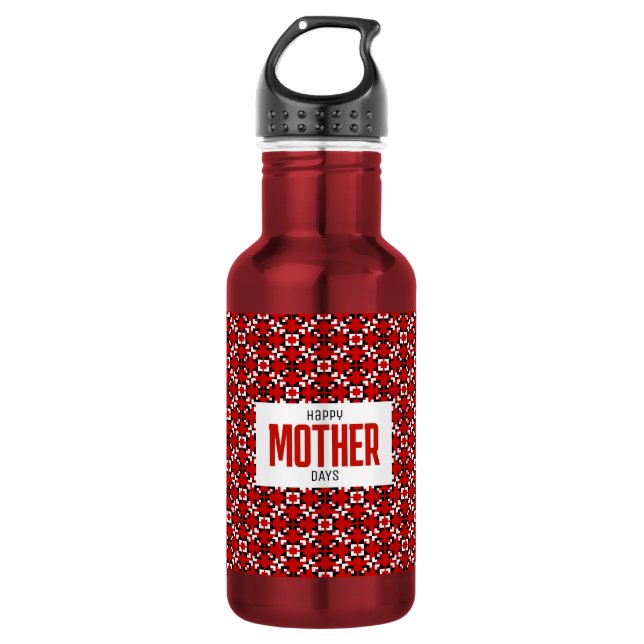 Red, Black, and White Geometric Pixel pattern 532 Ml Water Bottle (Front)