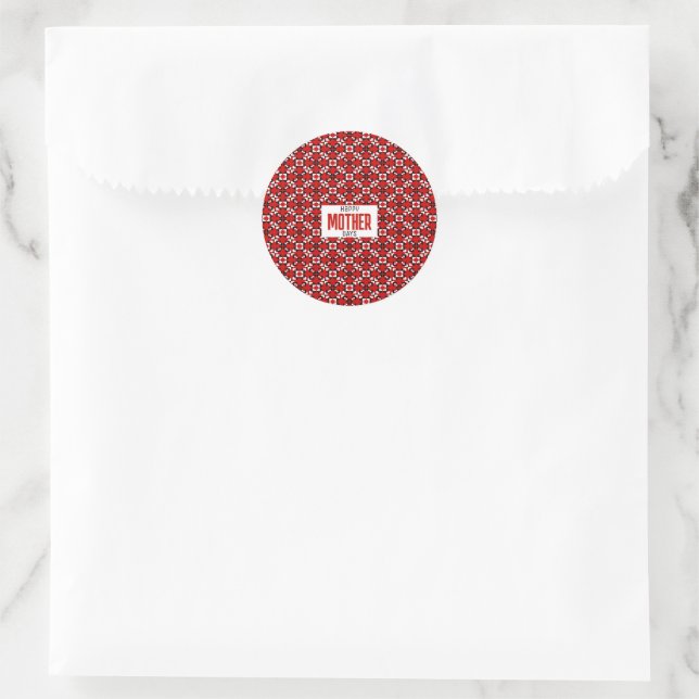 Red, Black, and White Geometric Pixel pattern Classic Round Sticker (Bag)