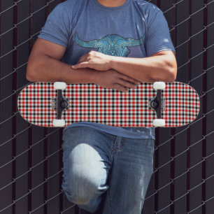 Red Black and White Gingham Check Skateboard