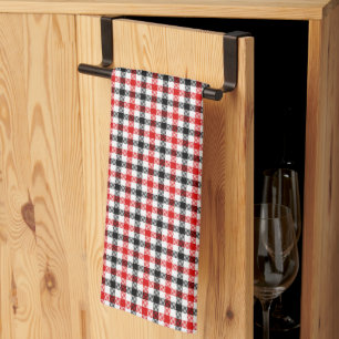 Red Black and White Gingham Check Tea Towel