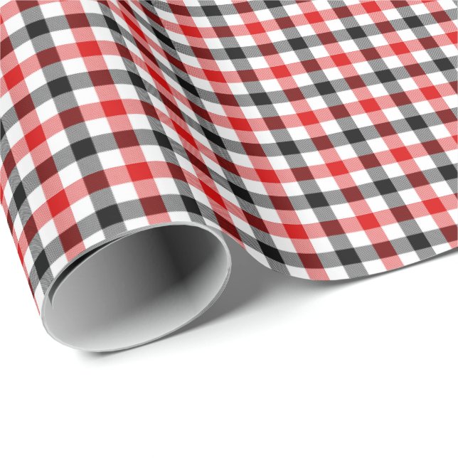 Red Black and White Gingham Check Wrapping Paper (Roll Corner)