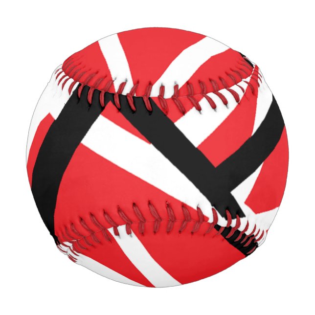 red, black, and white graphic baseball (Front)