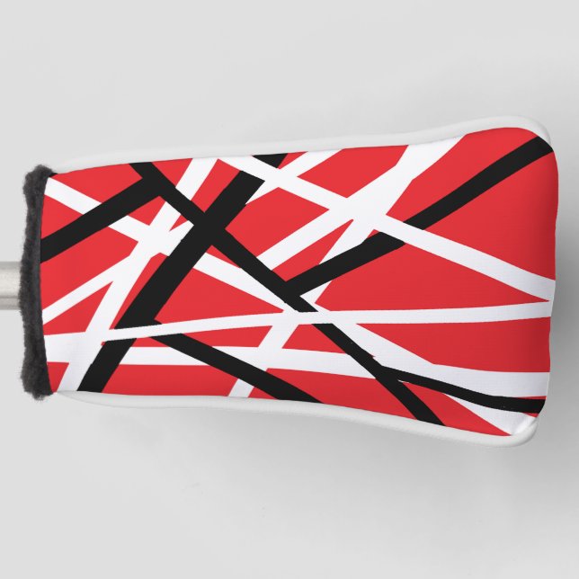 red, black, and white graphic golf head cover (Front)