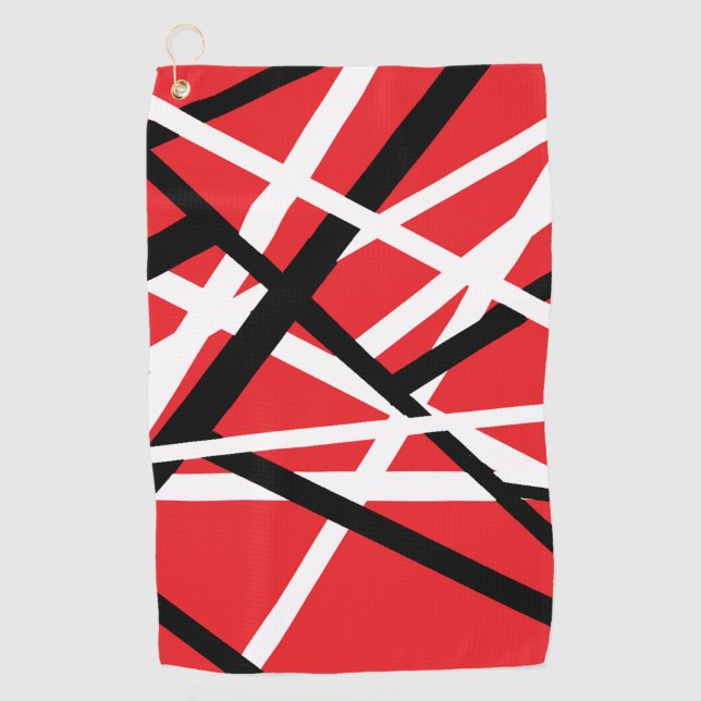 red, black, and white graphic golf towel (Front)