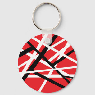 red, black, and white graphic key ring