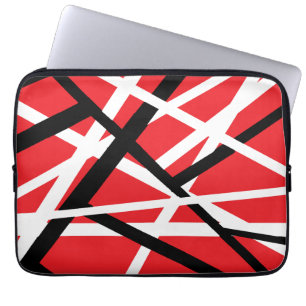 red, black, and white graphic laptop sleeve