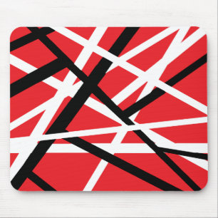 red, black, and white graphic mouse mat