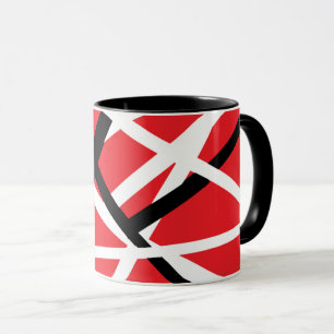 red, black, and white graphic mug