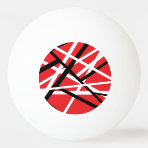 red, black, and white graphic ping pong ball