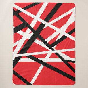 red, black, and white graphic sherpa blanket