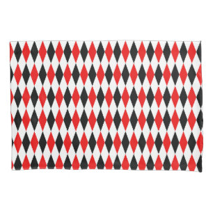 Red Black and White Harlequin Diamonds Pattern Pillowcase