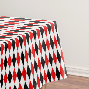 Red Black and White Harlequin Diamonds Pattern Tablecloth