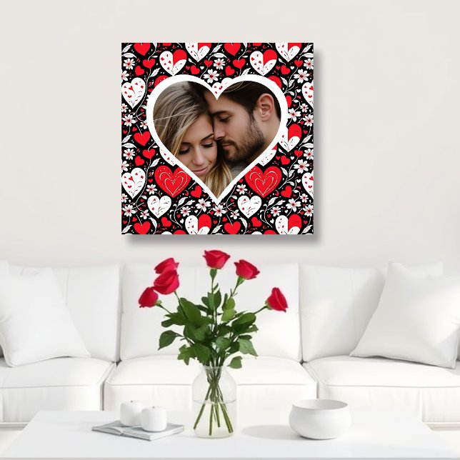 Red, Black and White Hearts and Flowers Photo Canvas Print (Creator Uploaded)