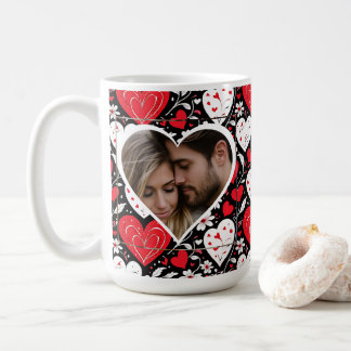 Red, Black and White Hearts and Flowers Photo Coffee Mug