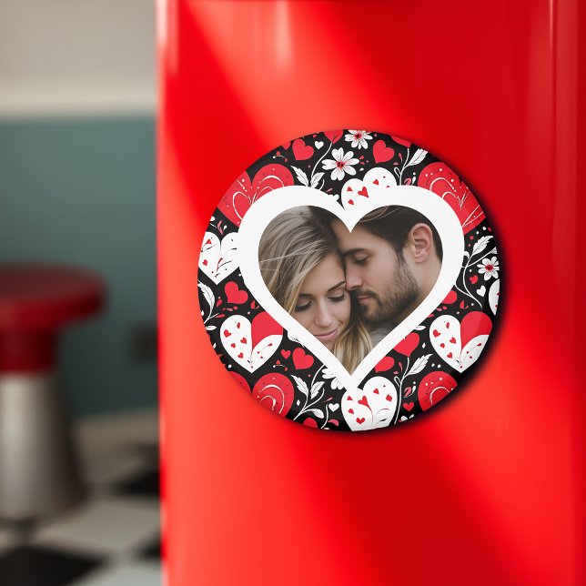 Red, Black and White Hearts and Flowers Photo Magnet (Creator Uploaded)
