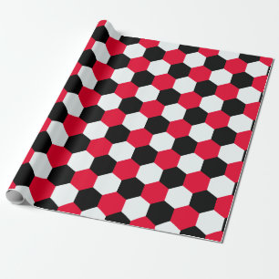 Red, Black and White Hexagons Wrapping Paper