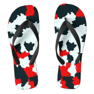 Red Black and White Irregular Abstract Flip Flops