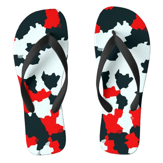 Red Black and White Irregular Abstract Flip Flops (Footbed)
