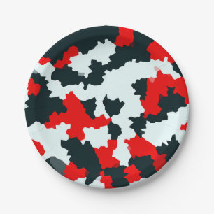 Red Black and White Irregular Abstract Paper Plate