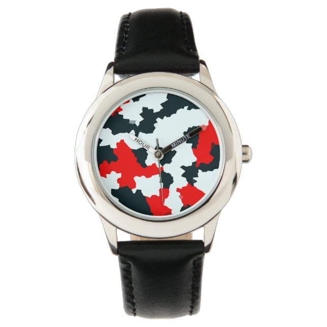 Red Black and White Irregular Abstract Watch (Front)