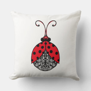 Red black and white line tangle ladybug cushion
