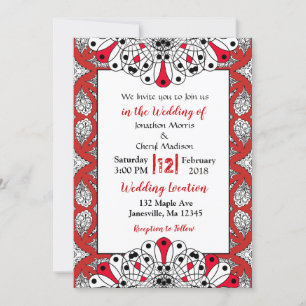Red, Black and White Mandala Wedding Invitations