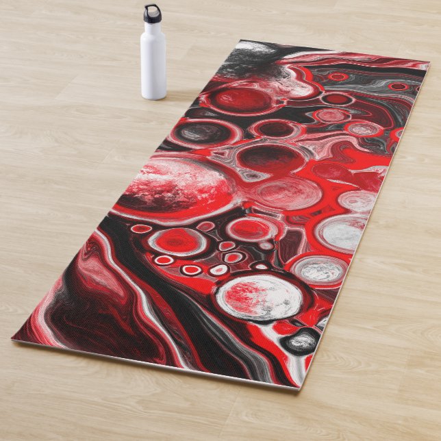 Red, Black and White Marble Fluid Art Yoga Mat (In Situ)