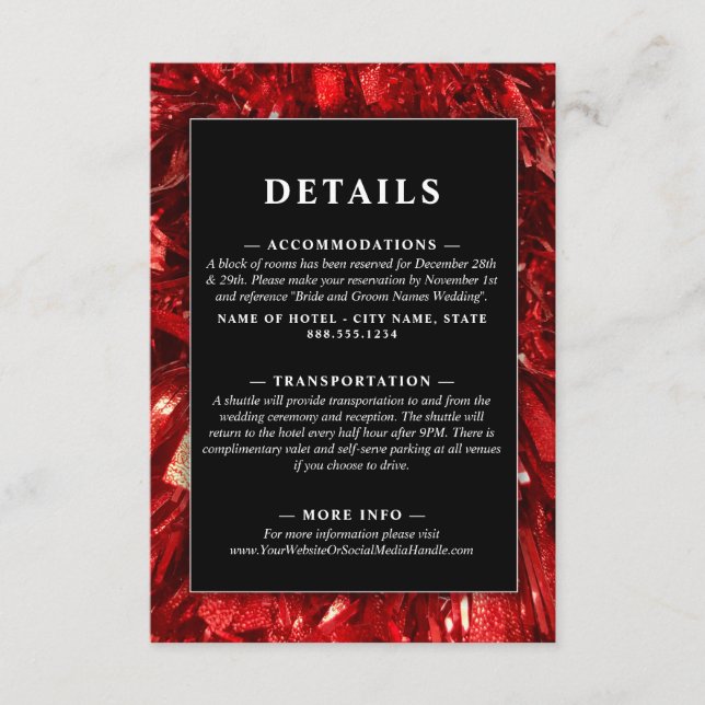 Red Black and White Modern Christmas Wedding Enclosure Card (Front)