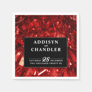 Red Black and White Modern Christmas Wedding Napkin