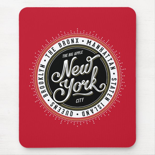 Red, Black and White New York City Logo Mouse Mat (Front)