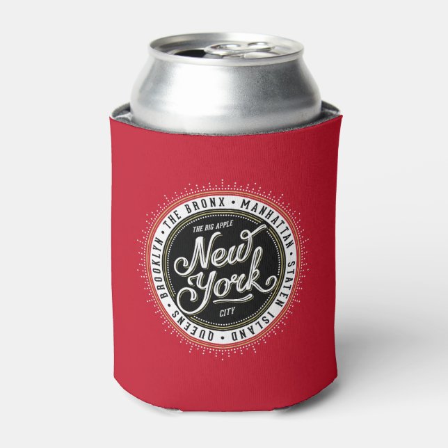 Red, Black and White New York City Theme Logo Can Cooler (Can Front)