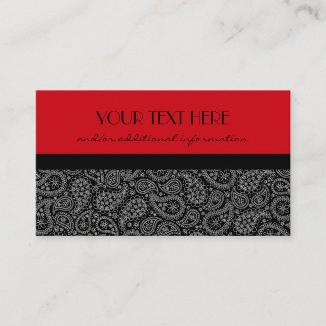 Red, Black and White Paisley Business Card (Front)