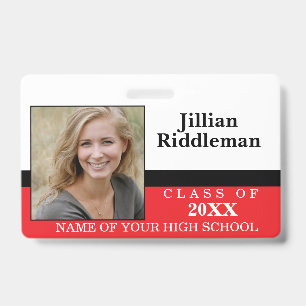 Red, Black and White Photo Event Badge ID Badge