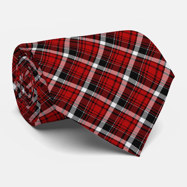 Red Black and White Plaid Christmas Tie (Rolled)