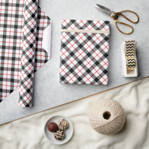 Red Black and White Plaid Holiday Wrapping Paper