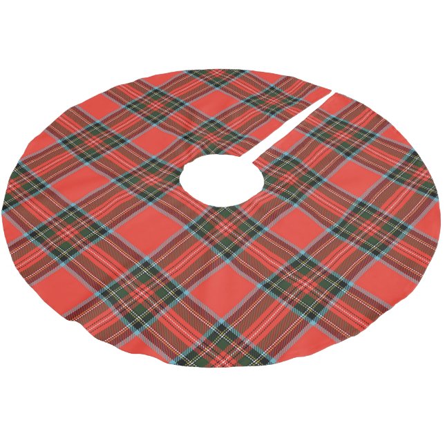 Red Black and White Plaid Pattern Brushed Polyester Tree Skirt (Angled)
