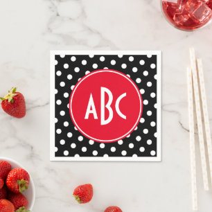 Red Black and White Polka Dot Monogram Napkin
