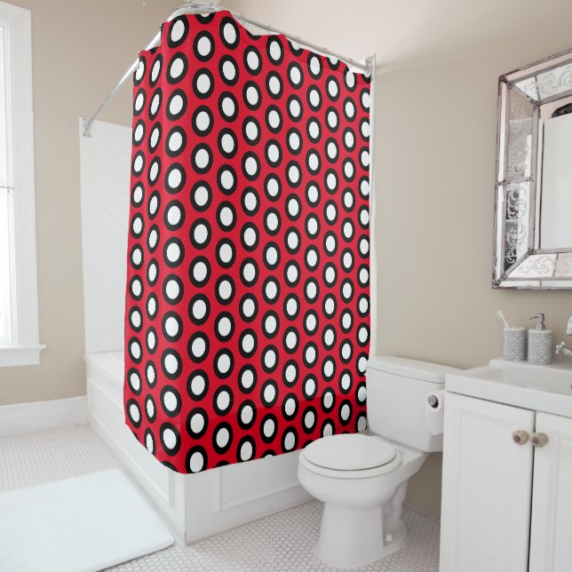 Red, Black and White Polka Dots  Shower Curtain (In Situ)