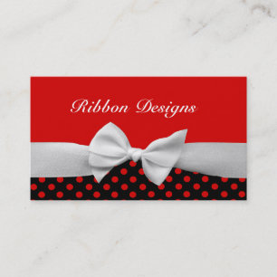 Red Black and white ribbon and polka dots Business Card