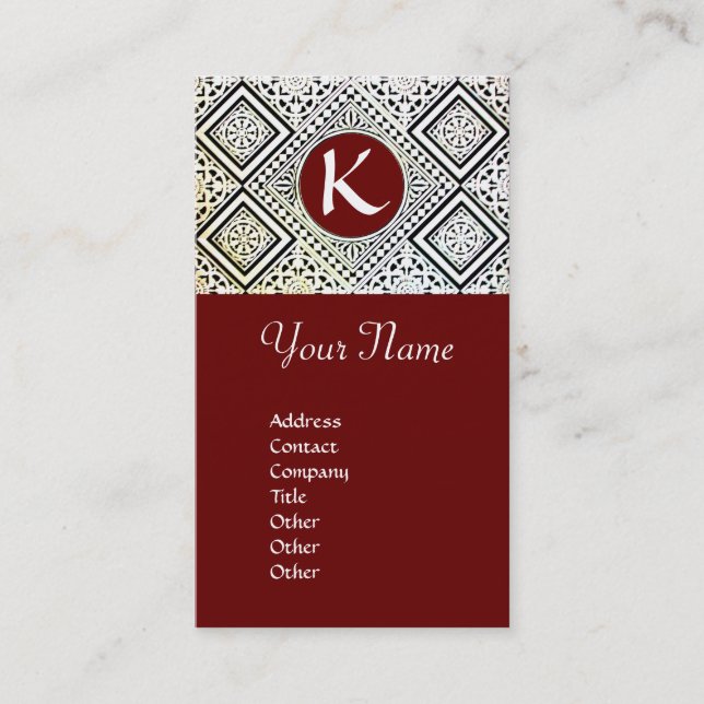 RED BLACK AND WHITE ROMAN EAGLE DAMASK MONOGRAM BUSINESS CARD (Front)