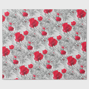 red black and white rose bush flowers love wrapping paper