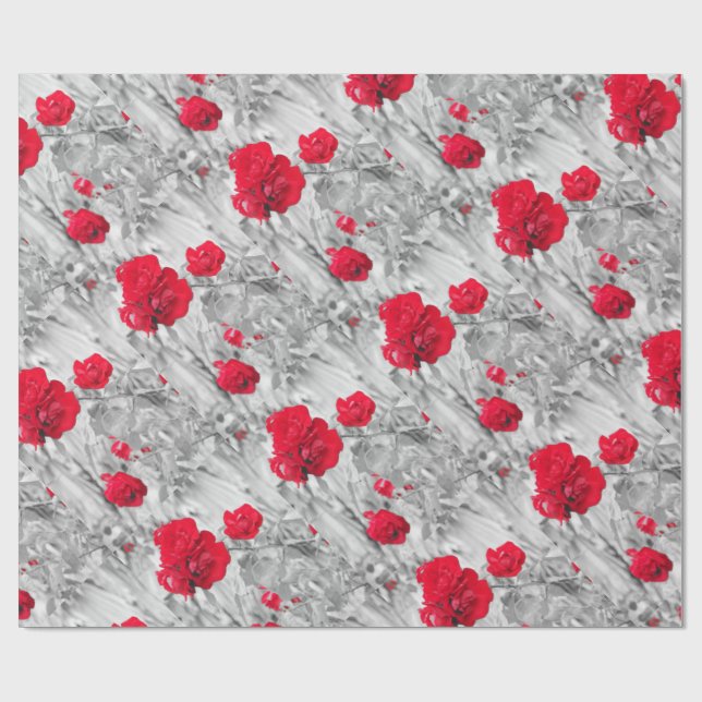 red black and white rose bush flowers love wrapping paper (Flat)