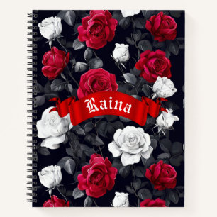 Red Black and White Roses Goth Notebook