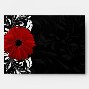 Red, Black and White Scroll Gerbera Daisy Envelopes