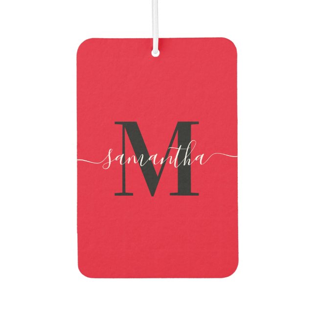 Red Black and White Signature Monogram Heart Photo Car Air Freshener (Front)