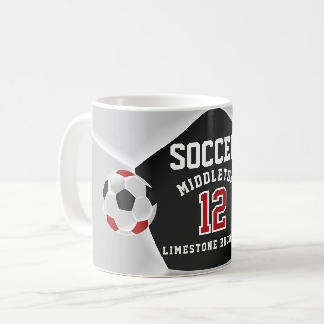 Red, Black and White ⚽ Soccer  Sport Coffee Mug (Front Left)